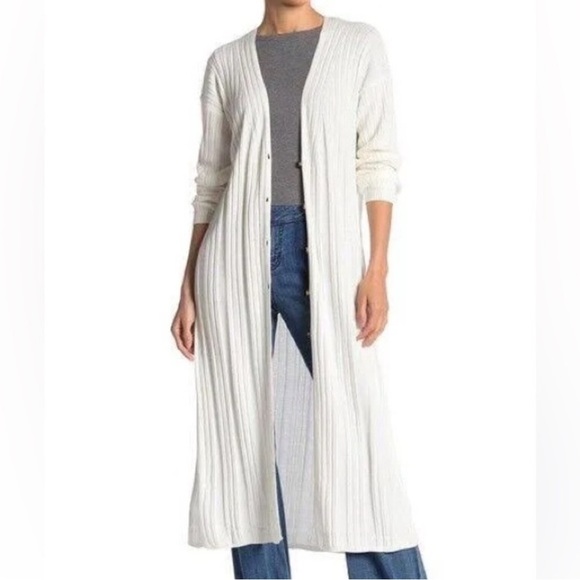 NWT! Free People Skinny Mini Ribbed White Cream Long Cardigan Duster Sweater S - Picture 4 of 9